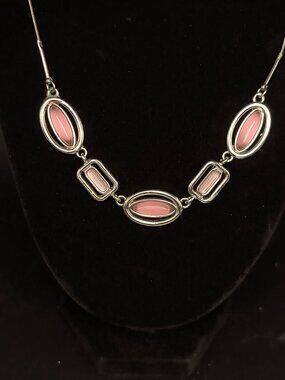 Lia Sophia Pink Glass Silver Tone Wire Necklace